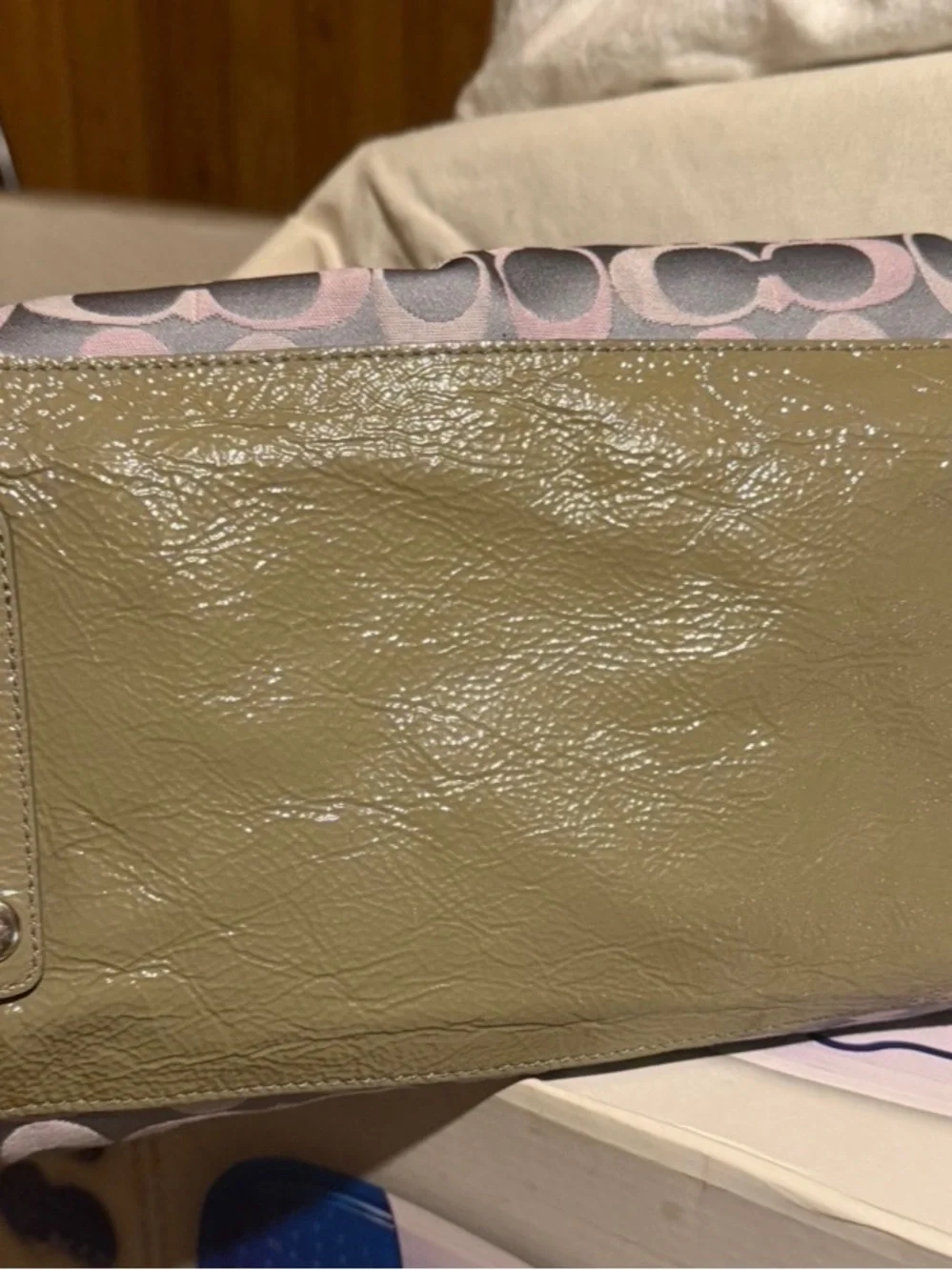 Coach Grey and Pink Leather & Signature Print Satchel